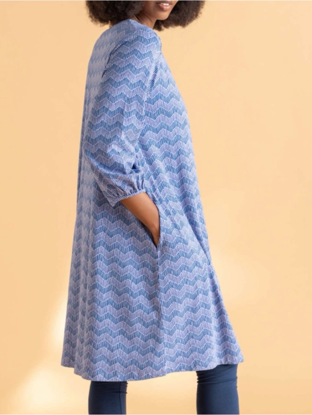 Gudrun Sjoden Blue Abstract Print 3/4 Sleeves Swing Dress XL
